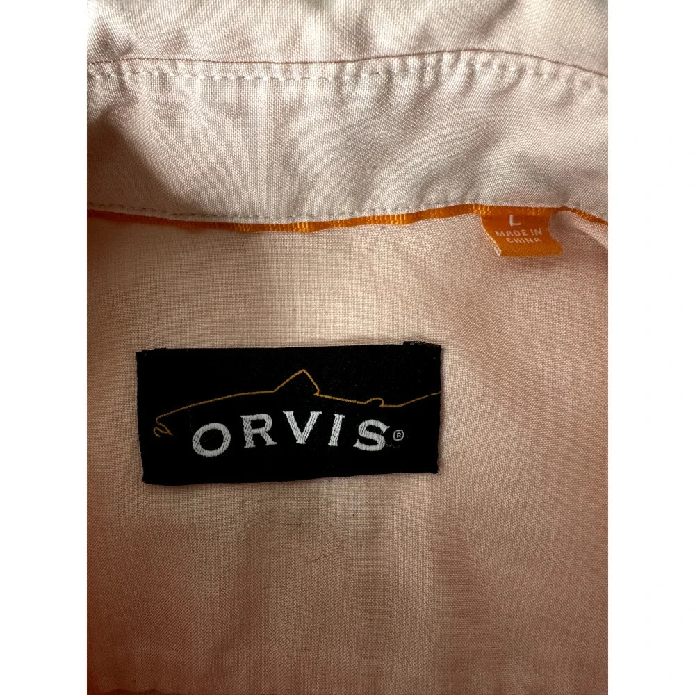 Orvis Shirt Mens Large Pink Vented Outdoors Polyester Fishing hiking Camp